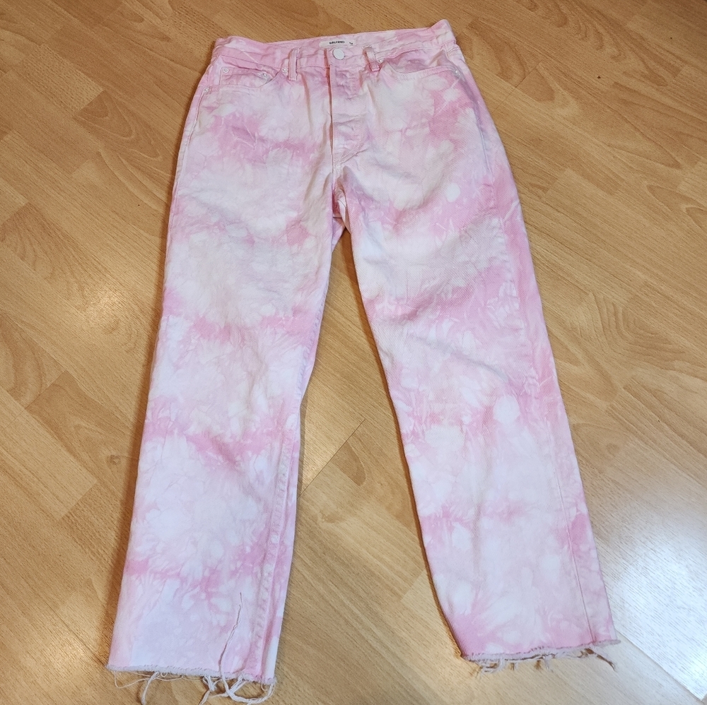GRLFRND Pink White Tie Dye Cut Off Jeans Button Fly Size 26 (2) 23" Inseam